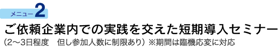 ご依頼企業内での実践を交えた短期導入セミナー